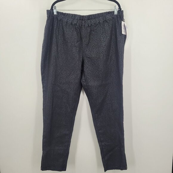 DG2 Diane Gilman Black Denim Leopard Print Pull-On Pant - Picture 1 of 9